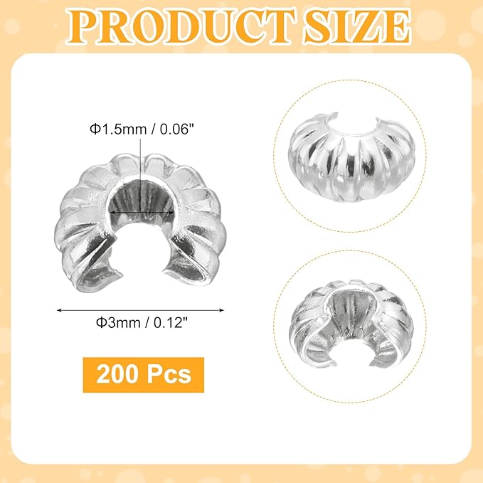 uxcell 200 Pcs Crimp Bead Covers, 3mm/0.12" Half Round Open Crimp Beads Knot Cover, Small Loose Beads End Tip Caps for Bracelet Jewelry Making Craft DIY, Silver White