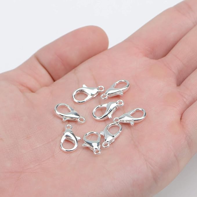 AD Beads 50 Pieces Lobster Claws Clasp 100 Pieces Open Jump Rings Connectors Suitable for Necklace Bracelets Jewelry (8x15mm, Silver)