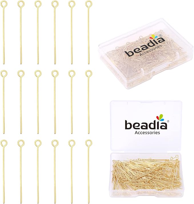 14K Gold Plated Open Eye Pins Non Tarnish 25mm 200pcs for Jewelry Making Findings