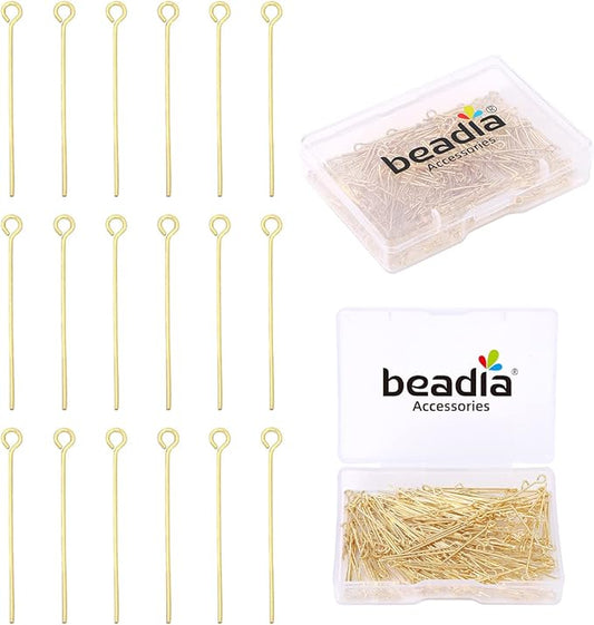 14K Gold Plated Open Eye Pins Non Tarnish 25mm 200pcs for Jewelry Making Findings
