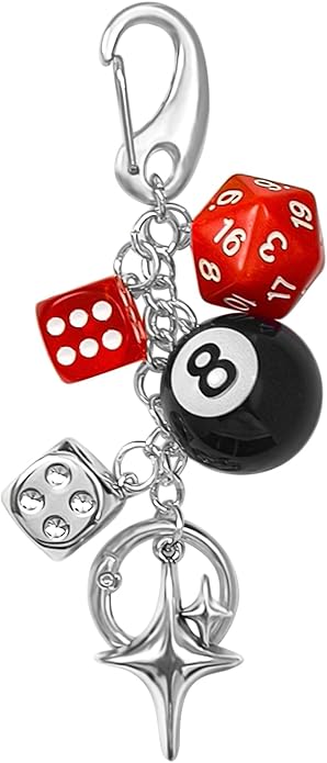 Y2K Keychain for Women, 8 Ball Dice Charm with Carabiner Clip - Cute Goth Core Keychain Bag Charm for Keys Bags Jeans