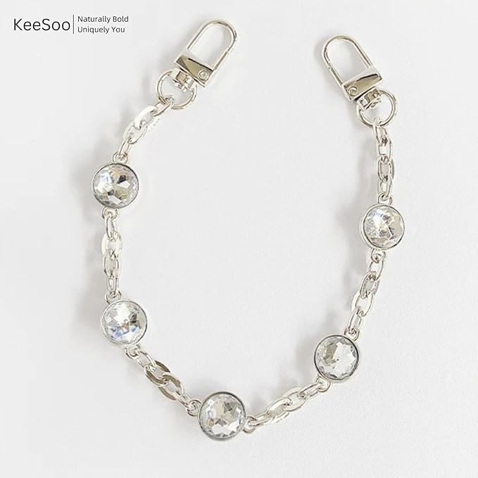 Original Pearl & Crystal Metal Vintage Phone Chain, Versatile with Premium Silver Metal Phone Tab (White Pearl)