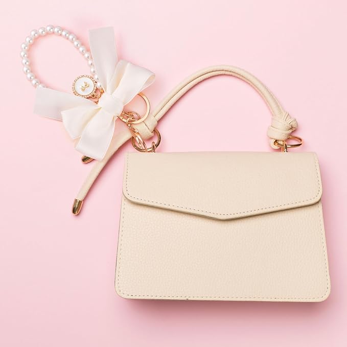 Joez Wonderful Pearl Bow Keychain, Cute Pink Bowknot & Pearl Keyring Charms, Aesthetic Keychain