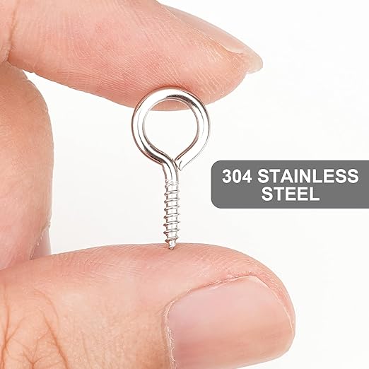 Aovchei Eye Screws, 120Pcs 0.67 inches 304 Stainless Steel Screw Hooks, Rust-Resistant Self Tapping Eyelet Bolts for Wood, Securing Cables Wires, Indoor & Outdoor for Hanging Artwork