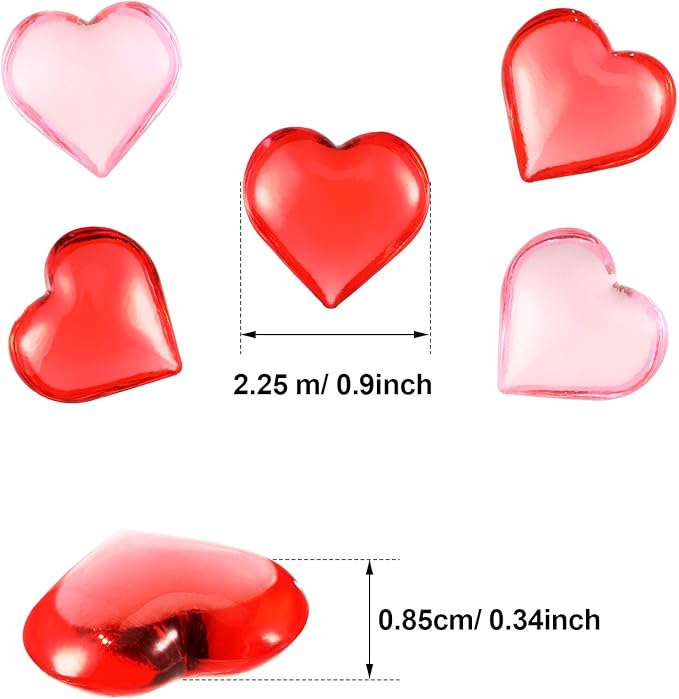 Tatuo 160 Pieces Acrylic Heart Decoration Valentine Gifts Heart Ornaments for Vase Fillers and Table Scatter, 0. 9 Inch(Red and Pink)