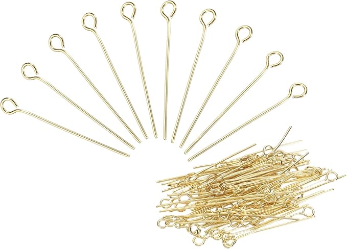 PATIKIL 300pcs Stainless Steel Eye Pins 0.6mm/24 Gauge 25mm Earring Flat Headpins for Jewelry Making Supplies Jewelry Findings, DIY Craft, Necklace, Gold