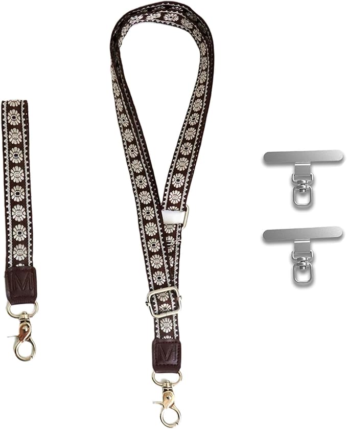 LEMEDE Wrist Keychain and Adjustable Phone Lanyard, Silver Hook Phone Crossbody Strap with 360° Rotating Phone Pads