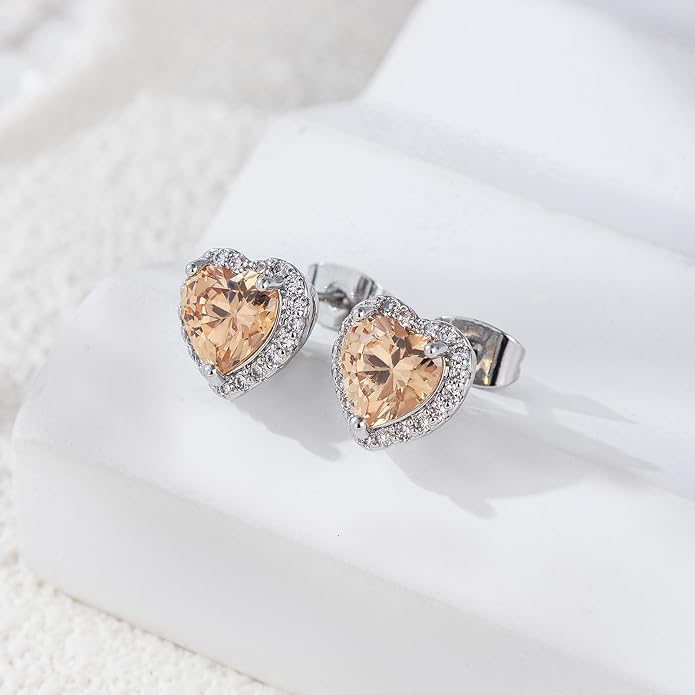 YOMELA Cubic Zirconia Earrings Studs, Halo CZ Birthstone Simulated Diamond Stud Earrings for Women