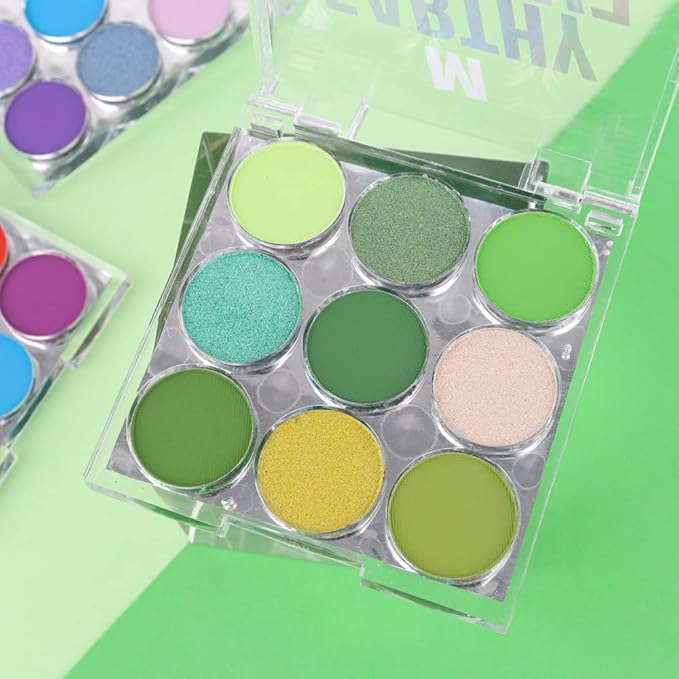 AMY'S DIARY Green Eyeshadow Palette - 9 Color Matte & Glitter Eye Shadows, Long Lasting, Light to Deep Shades for Women