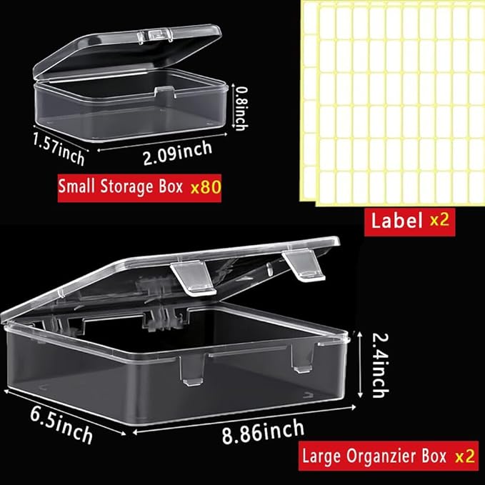 82pcs Bead storage containers, bead organizer boxes and craft storage boxes for bracelet making DIY jewelry craft nails, bracelets, jewelry, diamonds, clay beads, screws 2.09x1.57x0.8Inch