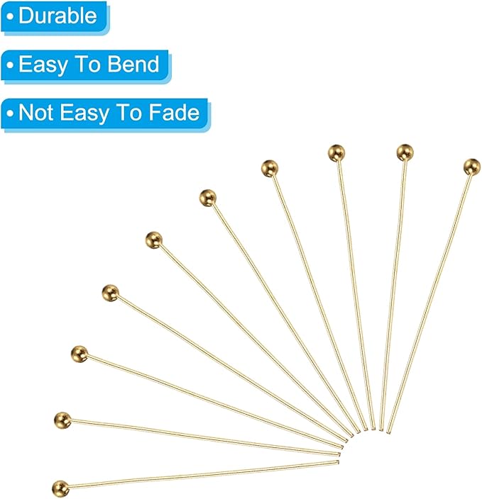 PATIKIL 100Pcs Rose Gold Ball Head Pins Jewelry Making 24 Gauge 30mm Wire Head Pins Brass Round Ball Head Pins Metal End Head Pins for DIY Craft Necklaces Bracelets Earrings