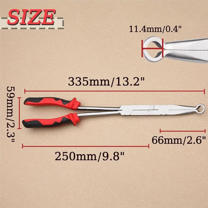 13 Inch Long Reach XL Pivot Ring Nose Pliers with Serrated Jaw for Hard to Reach Spaces