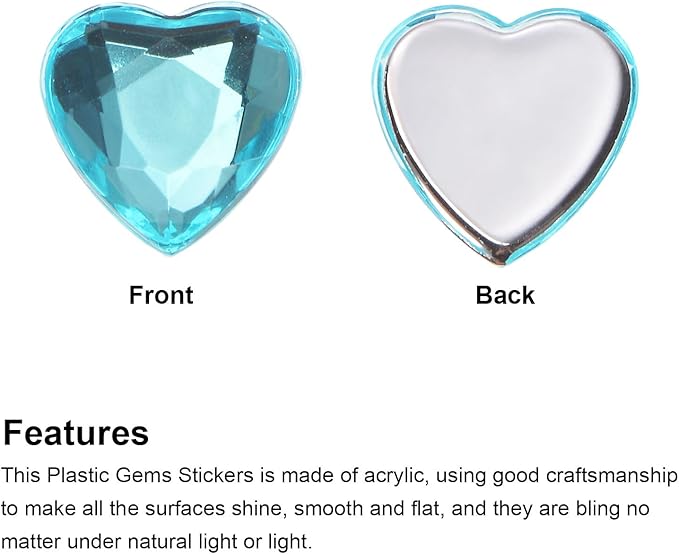 MECCANIXITY 40 Pcs Acrylic Heart Rhinestone 15mm Flat Back Plastic Gems Jewelry Stickers for Craft Bead Face Painting Costume Jewelry Making, Lake Blue