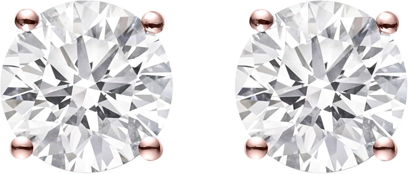 IGI Certified LAB-GROWN Round Cut Diamond Earrings 4 Prong (D-F Color, VS Clarity) Diamond Stud Earrings for Women, Elegant Stud Earrings