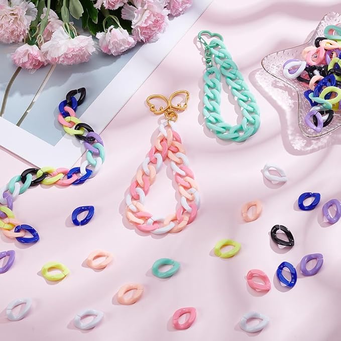 240Pcs 8 Colors Acrylic Chain Links Colorful Linking Rings Opaque Twist Oval Open Quick Chunky Necklace Chains Bag Strap Connector Ring for Jewelry Making Keychain Eyeglass Jean DIY Crafts
