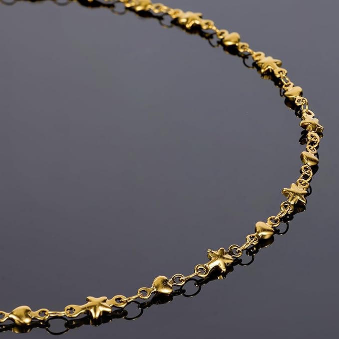 UMAOKANG 13 Feet Gold Plated Chain for Jewelry Making Stainless Steel Star Heart Chain on Spool with Jump Rings and Lobster Clasps