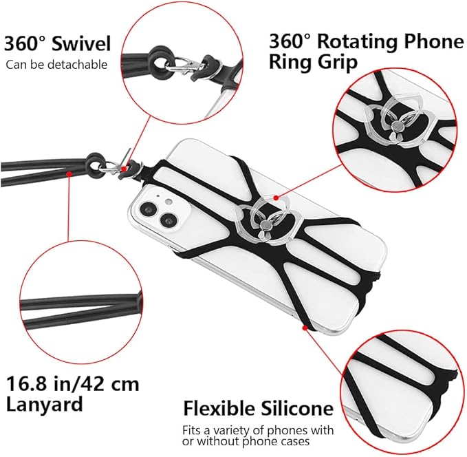 Cell Phone Lanyard Crossbody with Adjustable Neck Strap and Phone Ring Grip,Universal Lanyard for iPhone Lanyards