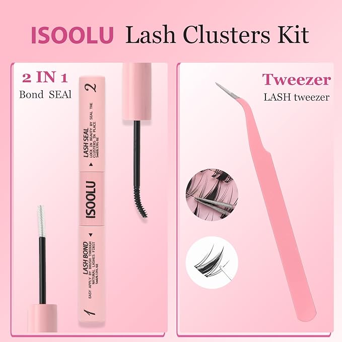 ISOOLU Fairy Lash Clusters Manga Individual Lashes C Curl Wispy Eyelash Clusters WideSpan Eyelash Extension Kit with Lash Bond and Seal Wet-Look Spiky Cluster Lashes (Cutey 240PCS)