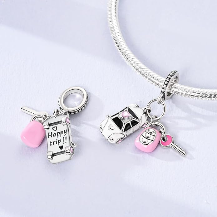 NARMO Charms for Bracelets 925 Sterling Silver Star Dangle Charms Car Keys Lipstick Dangle Charm Beads for Women Bracelets Necklace