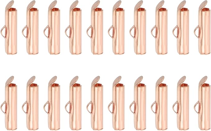 uxcell 100Pcs Slide on End Clasps, 16mm Tube Ball Bead Slider Crimp Ends for Multi-Strand DIY Craft Making, Rose Gold