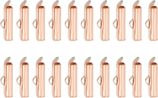 uxcell 100Pcs Slide on End Clasps, 16mm Tube Ball Bead Slider Crimp Ends for Multi-Strand DIY Craft Making, Rose Gold