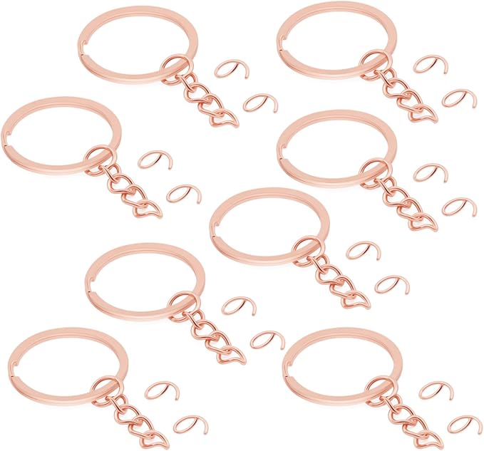 50Pcs Keychain Key Ring with Chain Bulk Split Key Chain,1.1 Inch Key Chains Parts with Open Jump Ring Connector for Jewelry Making Crafts (Rose Gold)