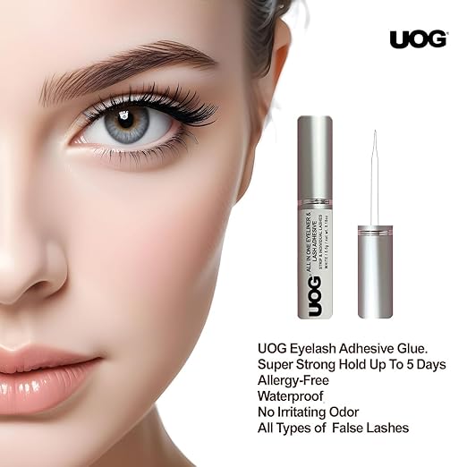 UOG (United One) Eyelash Adhesive Glue - Super Strong Hold Up to 5 Days, Waterproof & Allergy-Free, Odorless Brush-On False Lash Extension Glue, All-in-One Formula. (Clear). (3, Clear)