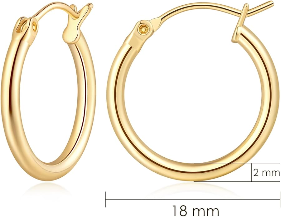 14K Gold Hoop Earrings, Huggie Hoop Earrings for Women, Hypoallergenic Lightweight Small Hoop Earring for Womens 14mm/16mm/18mm