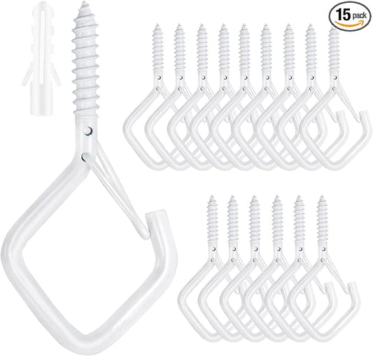 15 Pcs White Eye Hooks Screw Heavy Duty,Ceiling Hooks for Hanging Plants,String Lights,Cup,Wind Chime,Bird Feeders. Plant Hanger Indoor&Outdoor