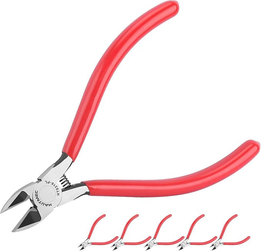 HAUTMEC 6" Flush Cutters Ultra Sharp Flush Cut Pliers 5PCS Small Wire Cutters for Crafting, Spring Loaded and Non-slip Grip Wire Snips for Plastic, Jewelry Marking, Artificial Flowers, HT0318-5PC