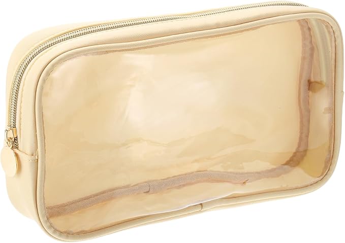 uxcell Clear Makeup Bag Small Cosmetic Bag Case Transparent Toiletry Organizer with Zipper, Portable Makeup Pouch for Daily Use Travel, Medium, Yellow