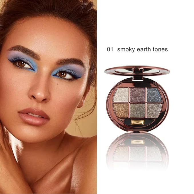 6-Color Shimmer Eyeshadow Palette, Micro-Glitter Pearlescent Neutrals, Silky Smooth High-Pigment Powder, Non-Caking No-Fallout, Waterproof Sweatproof Long-Lasting Eye Makeup, Giftable Palette-A01