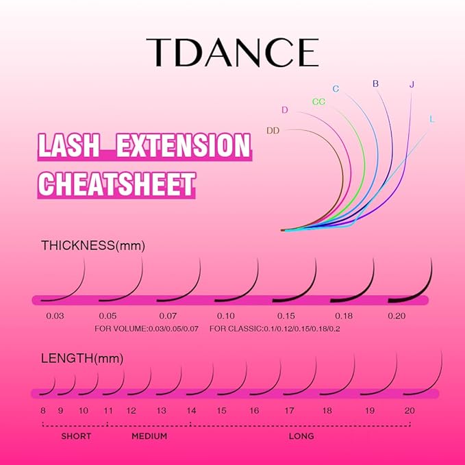 TDANCE Lash Extension Matte Black Eyelash Extension C CC D DD J B L Curl Volume & Classic Lash Extensions 0.03-0.18mm Thickness Professional Salon Use(0.03-L,8-15 mm)