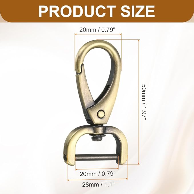 HARFINGTON 2Pcs Detachable Snap Hook Swivel Clasp 3/4" D Ring with Swivel Lobster Claw Clasps Hook for Purse Strap Keychain Bag DIY Craft, Brass