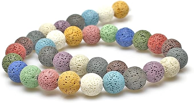 MJDCB Natural Multicolor Volcanic Lava Stone Round Loose Stone Beads DIY for Jewelry Bracelet Making 15" (14mm, Multicolored)