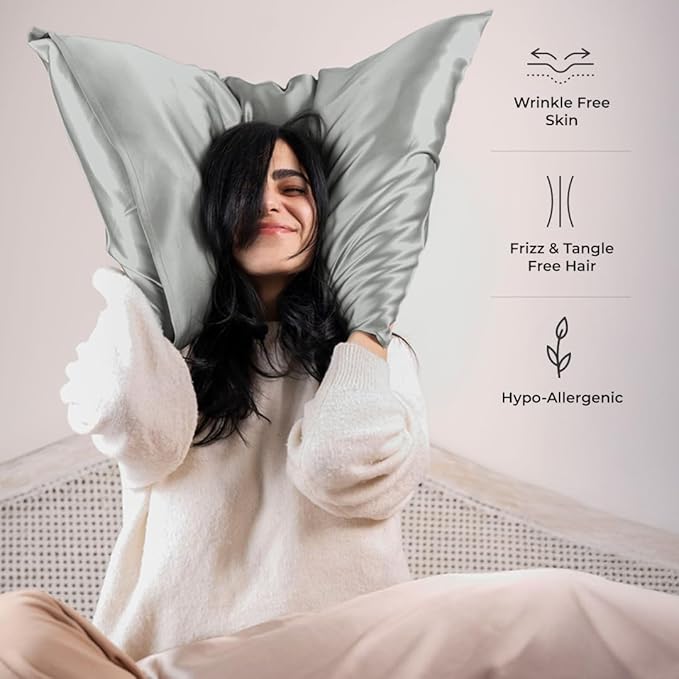 Silk Pillow Cases Certified Organic 100% Pure Mulberry Silk Pillowcase Grade 6A 25 Momme Pillowcase (Gray, King, Pack of 1)