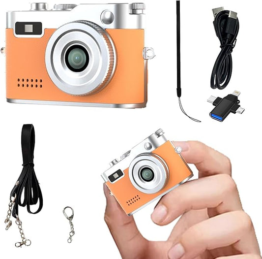 Keychain Retro Camera，Mini Micro Digital Tiny Digital Photo Camera，1080P FHD Tiny Portable Small Cameras Pocket Video Recorder，for Travel Study Recording (Brown-No Memory Card)