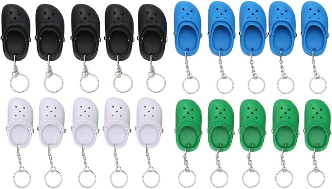 Pssopp 20Pcs Slipper Keychain, Premium Silicone Material Mini Shoe Keyring Key Chain Charms Bright Colors with Simulation Design for Bags Boys Girls and Ideal Most Occasions