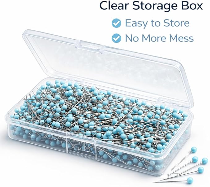 Sewing Pins for Fabric,Sewing Pins with Heads,Quilting Pins Long, Straight Pins Sewing, Glass Head Sewing Pin, 1.75 Inch Blue Glass Head Straight Pins, 600 PCS for Quilting, Sewing and Crafts