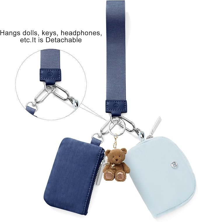 Keychain Wallet Mini Zip Around Wristlet Wallets for Women Detachable Dual Pouch Wristlet Portable Coin Purse Small Wallets