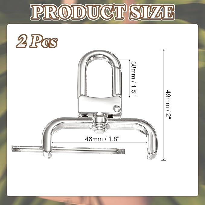 PATIKIL 1.5 Inch Swivel Clasp Hooks, 2 Pcs Detachable Snap Hook with Screw Bar, Swivel Lobster Claw Clasps for Bag Strap Replacement Purse Lanyard DIY Craft Hardware, Silver