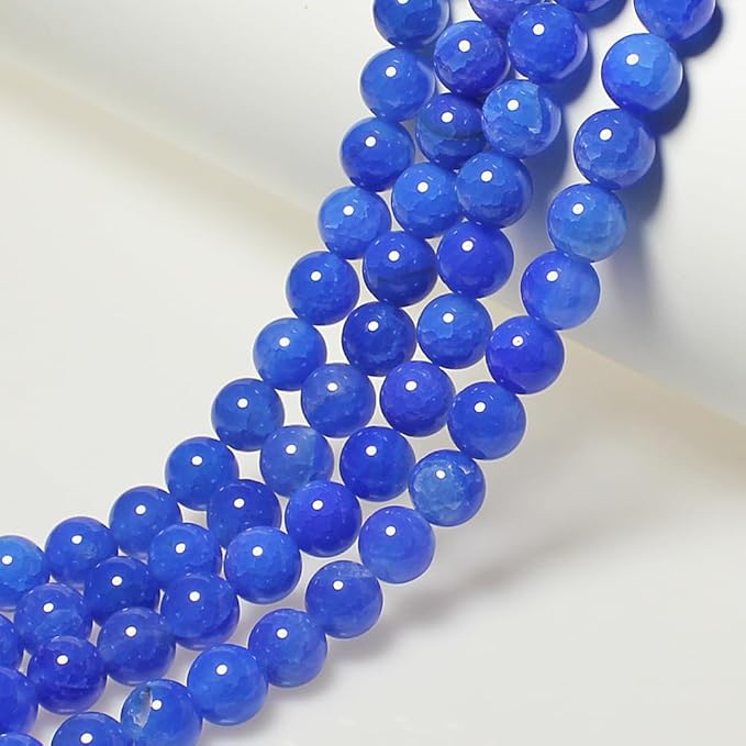 MJDCB Natural Stone Beads 10mm 35pcs Round Blue Dragon Vein Agate Loose Gemstone Bead Charms for Jewelry Making Bracelet Necklace Earring Pendant