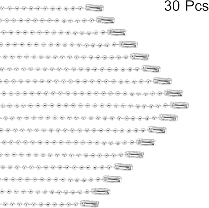 MECCANIXITY 30Pcs 5 Inch Ball Bead Chain, Metal Ball Chain with Connectors for Keychain Hanging Ornament Tag Jewelry Necklace Christmas Decoration,Silver