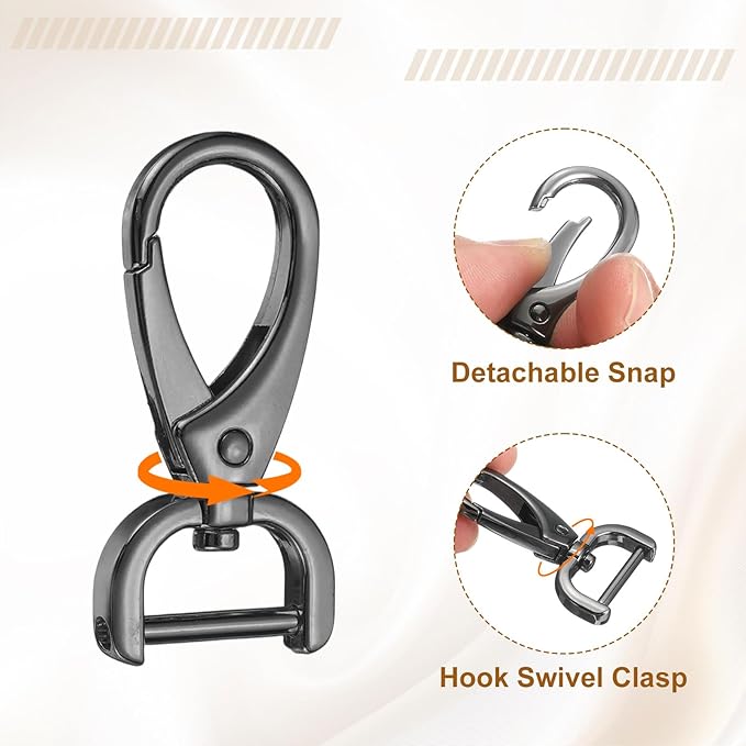 HARFINGTON 2Pcs Detachable Snap Hook Swivel Clasp 5/8" D Ring with Swivel Lobster Claw Clasps Hook for Purse Strap Keychain Bag DIY Craft, Gunmetal