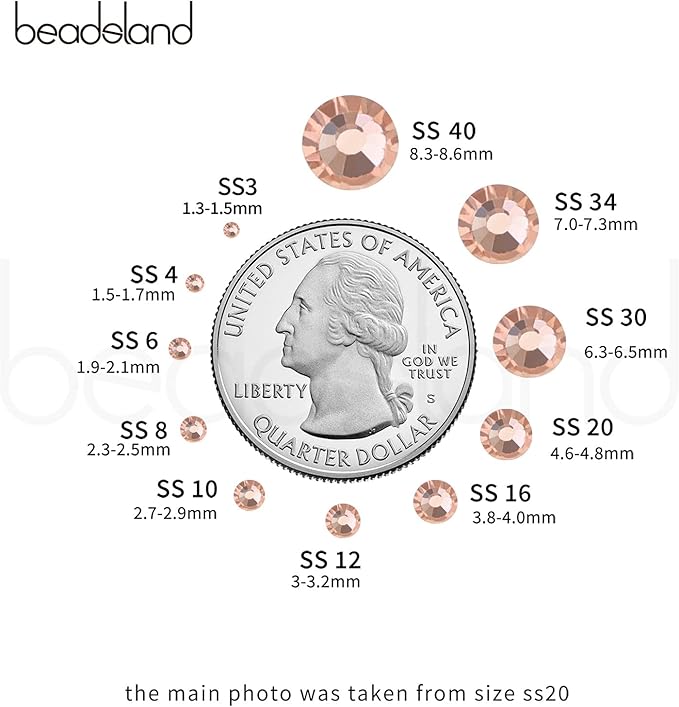 Beadsland Hotfix Rhinestones, 288pcs Crystal Rhinestones for Crafts Clothes DIY Decoration, Champagne, SS34, 7.0-7.3mm