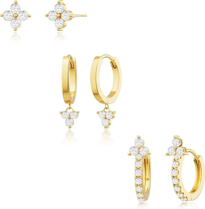 Freekiss 3 Pairs Gold Hoop Earrings Set: Dainty Stud Earrings Trendy Small 14K Gold Plated Hypoallergenic Dangle Cartilage Huggie Hoop Earrings for Women Gold Jewelry for Women Gifts