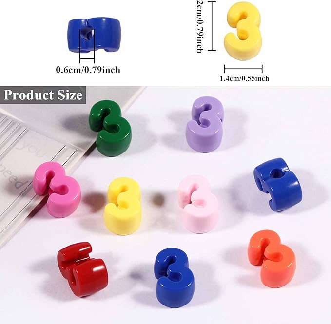 40 PCS Number Beads 3D Focal Bead Acrylic Loose for Jewelry Making Bracelet Necklaces Keychain Phone Bag Chain Key Chains (Mixed Color 3)