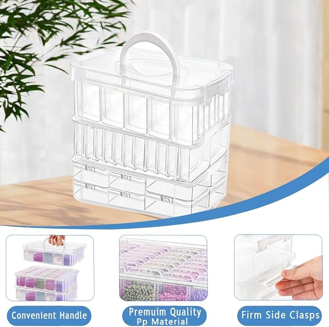 91pcs Bead storage container, 3-Tier bead organizer boxes and craft storage boxes,Bead storage Stackable portable box,DIY Jewelry Craft Nails, Bracelets, Jewelry, Diamonds, Pens, (3 Tier)