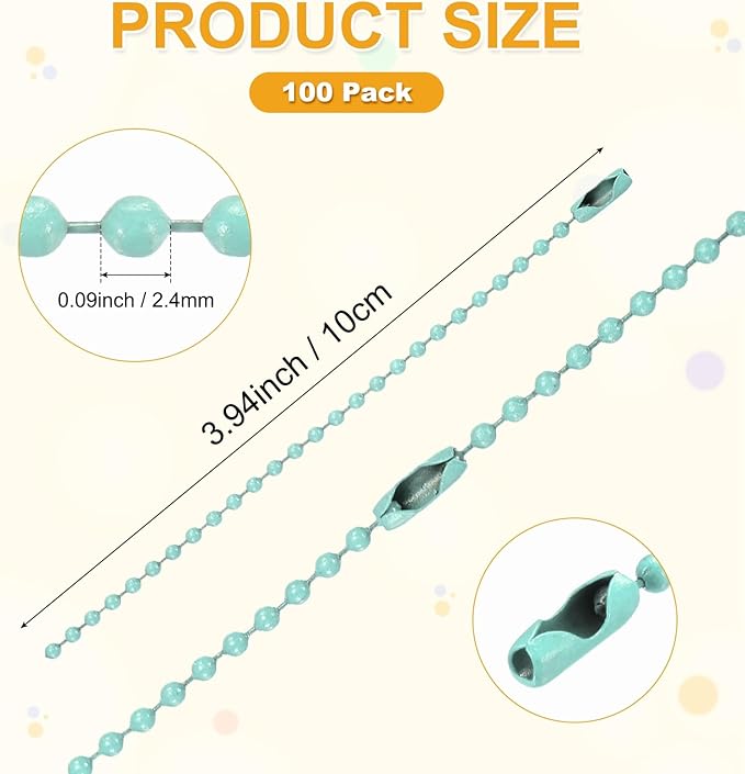 M METERXITY 220-Pack Ball Beads Chain, 4 in Metal Beaded Necklace Adjustable Keychain with Connectors for Jewelry Making/DIY Crafts/Hanging Decoration, Dog Tag Chain [Cyan Blue]