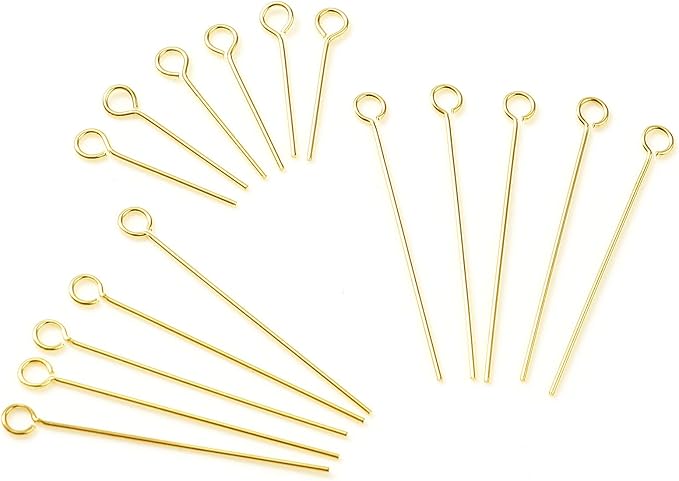 DoreenBeads 14K Gold Filled Eye Pins Open Eye Head Pins Findings 1.1inch for Earring Bracelet Necklace Jewelry Making Findings DIY Craft